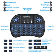 Load image into Gallery viewer, HemXie Mini Wireless Keyboard, 2.4GHz Remote Keyboard with Touchpad Mouse Combo, 7 Colors RGB Backlit, for Android TV Box, Smart TV, PS3, PC, Nvidia Shield - Black