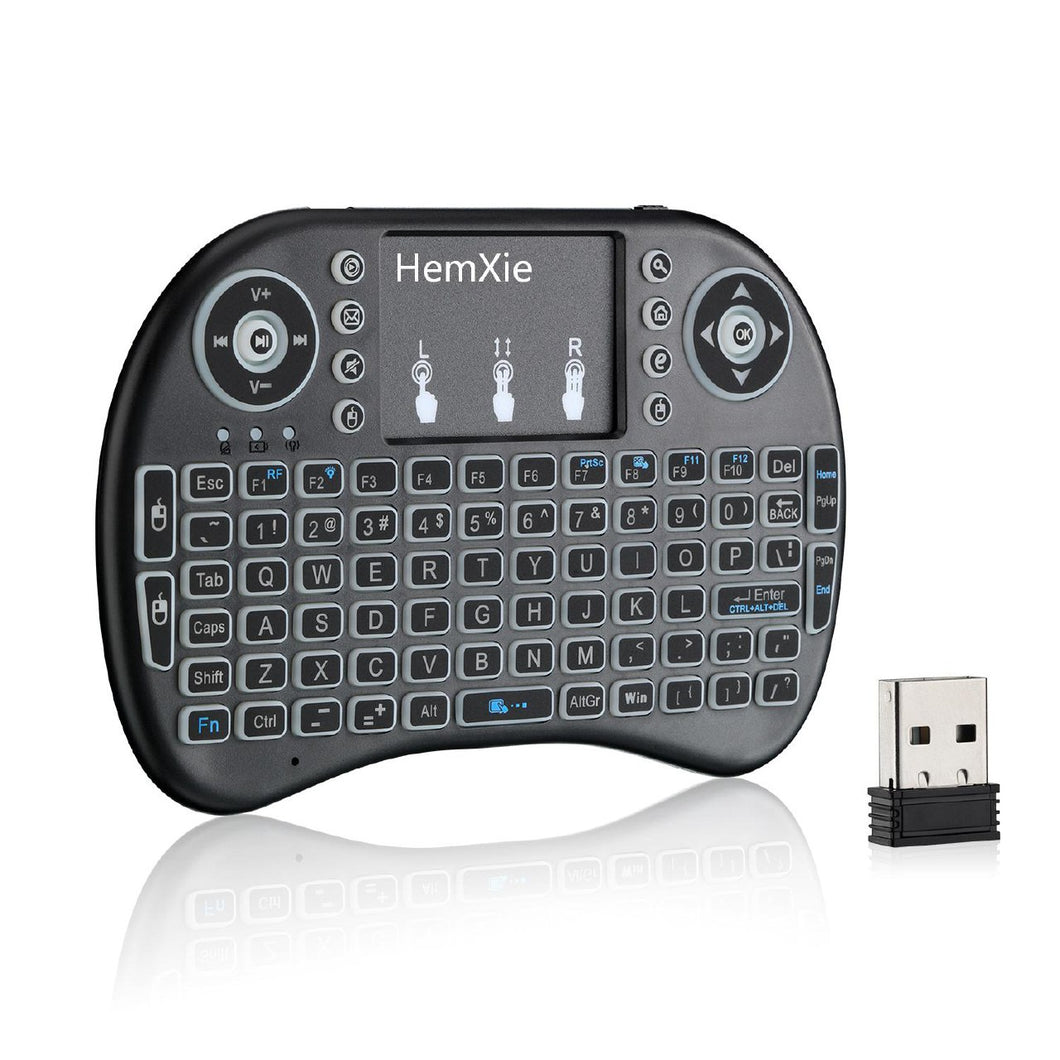 HemXie Mini Wireless Keyboard, 2.4GHz Remote Keyboard with Touchpad Mouse Combo, 7 Colors RGB Backlit, for Android TV Box, Smart TV, PS3, PC, Nvidia Shield - Black