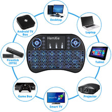 Load image into Gallery viewer, HemXie Mini Wireless Keyboard, 2.4GHz Remote Keyboard with Touchpad Mouse Combo, 7 Colors RGB Backlit, for Android TV Box, Smart TV, PS3, PC, Nvidia Shield - Black
