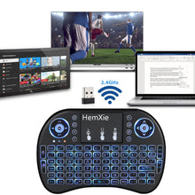 Load image into Gallery viewer, HemXie Mini Wireless Keyboard, 2.4GHz Remote Keyboard with Touchpad Mouse Combo, 7 Colors RGB Backlit, for Android TV Box, Smart TV, PS3, PC, Nvidia Shield - Black
