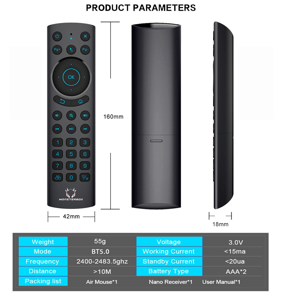 Monsterbox M9 Bluetooth Airmouse Remote control